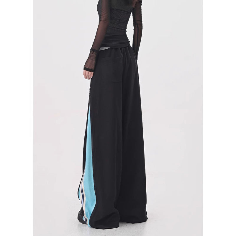 Light Blue Switching Wide Track Pants