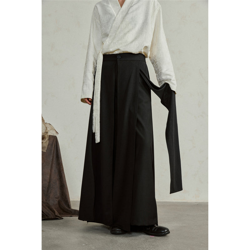 Black Draped Layered Wide Pants