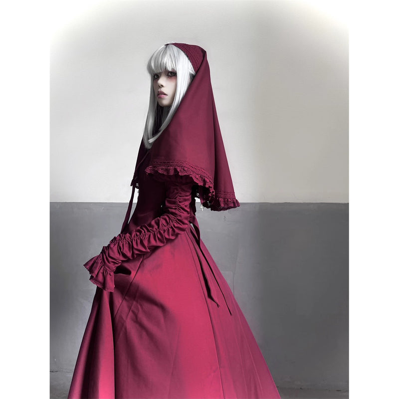月夜の修道女の刺繍ベール - Wine Red[2025年12月上旬-2026年1月上旬発送予定]