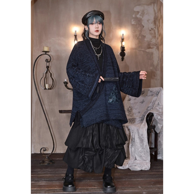 闘魚の刺繍ニットカーディガン