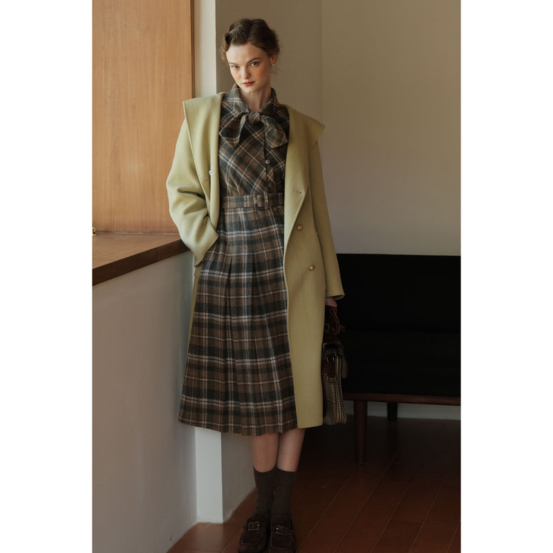 Brown Plaid Wool Coat Dress