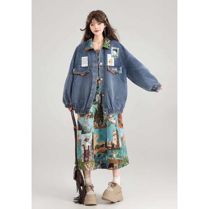 西洋油彩画のリボンデニムジャケット