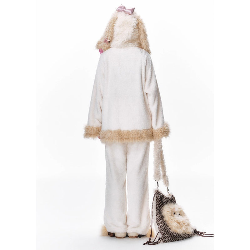 もふもふ子犬のルームウェア（フーディーとパンツ）