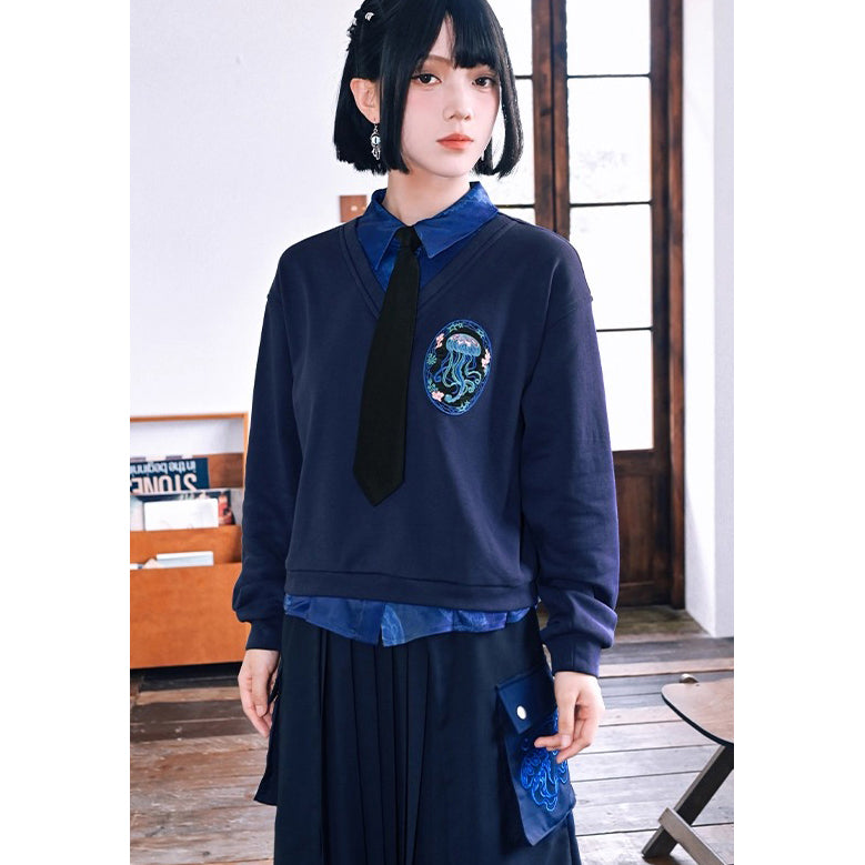 海月の刺繍ドッキングトップス