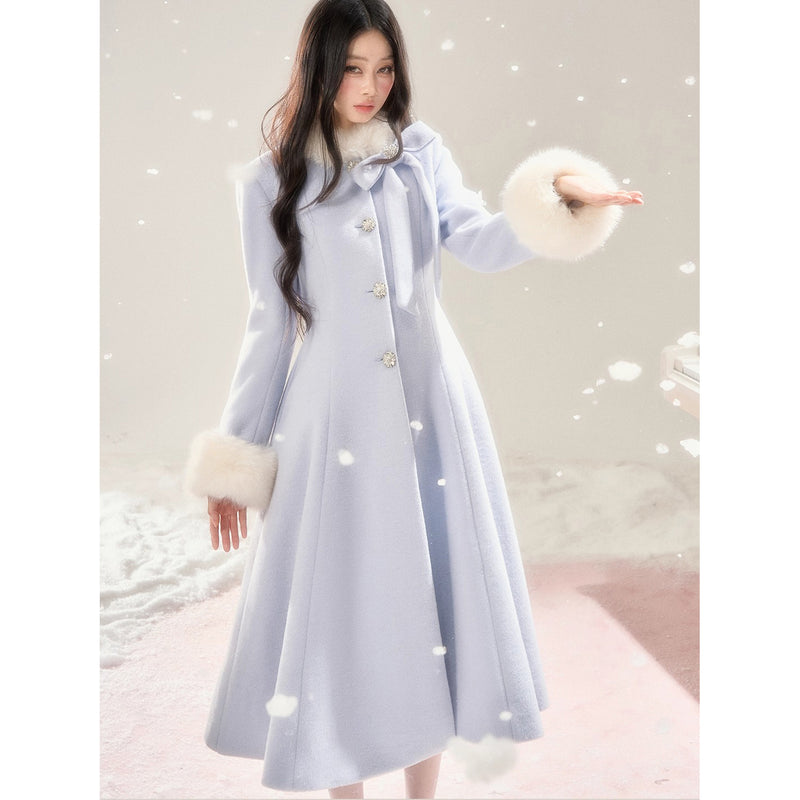 Movie Actress's Long Fur Wool Coat