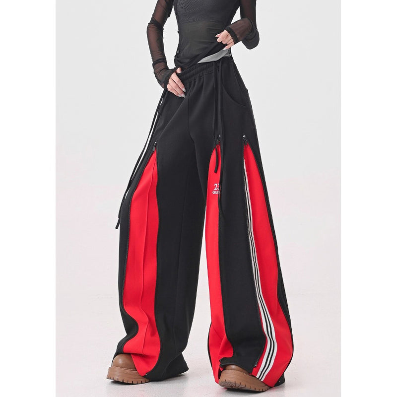 Red Switching Wide Track Pants