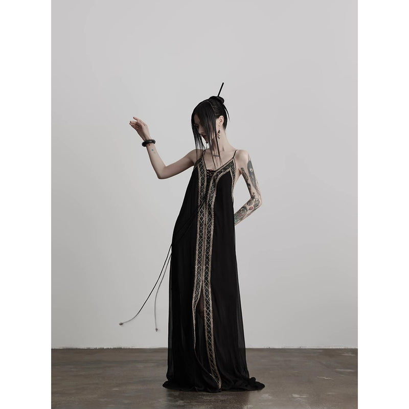 Geometric Embroidery Camisole Dress