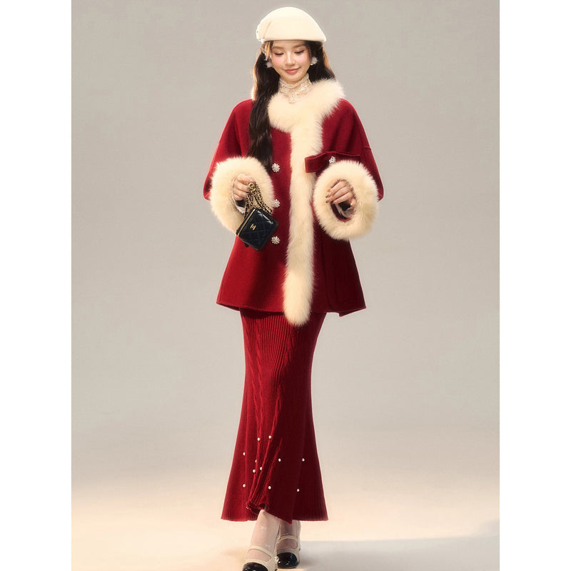 Romantic Ribbon Fur Wool Coat