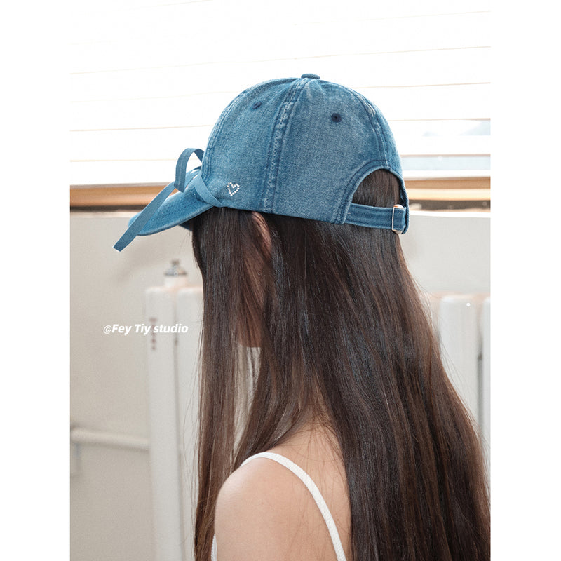 Denim Cap with a Ribbon