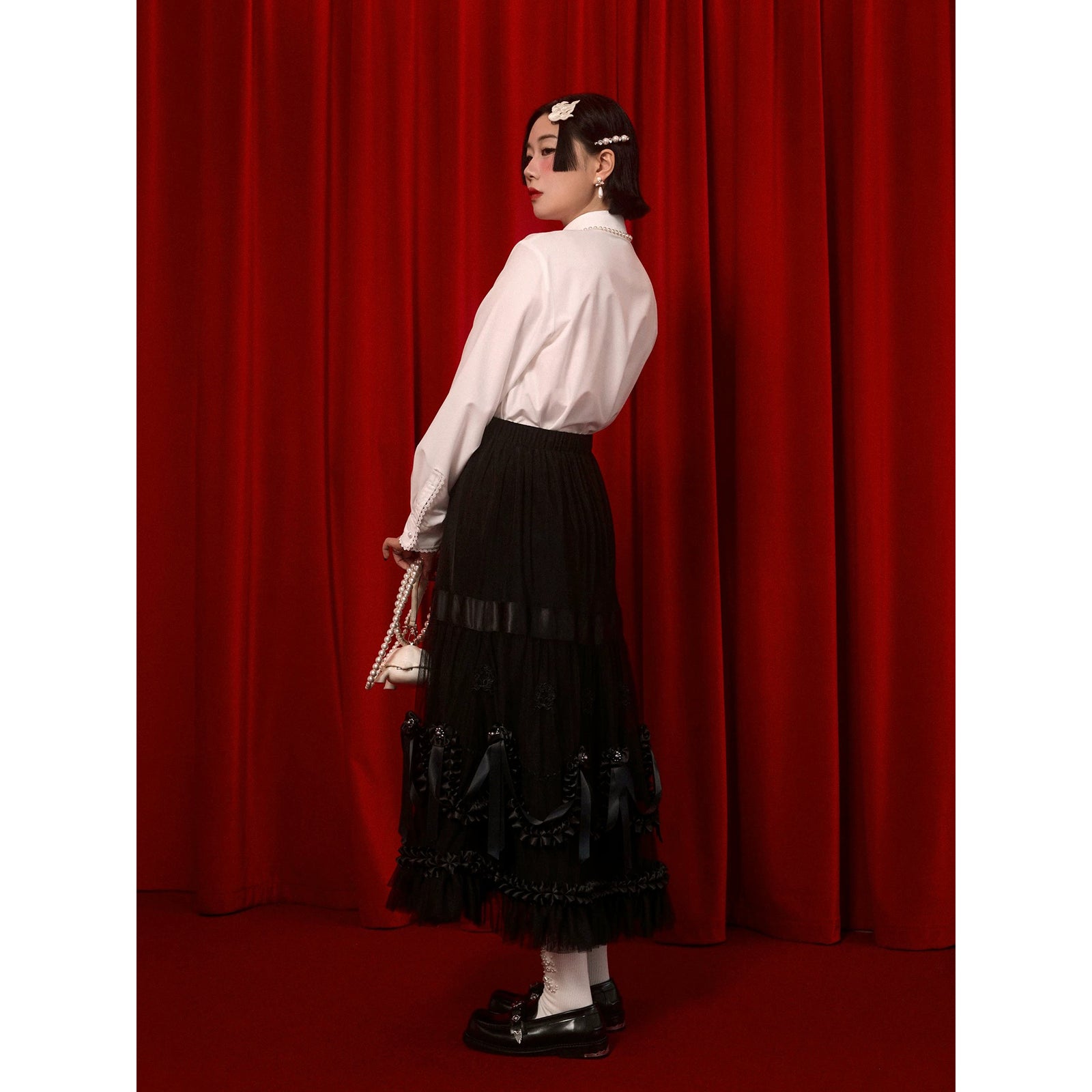 ManusMachina 聖堂絵画のスカート 漆黒の夜空のリボンクラシカルスカート – ManusMachina