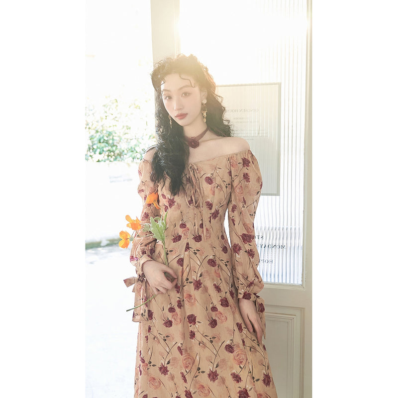 French Retro Rose Flower Dress