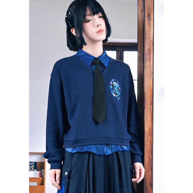 海月の刺繍ドッキングトップス