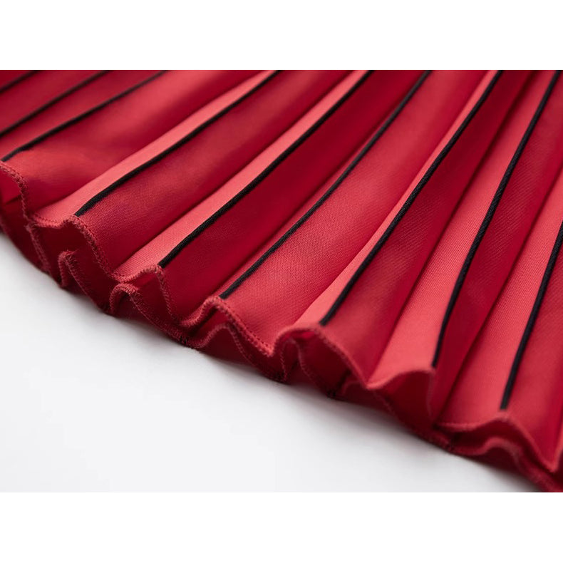 Ethnic Red Pleated Wide Pants