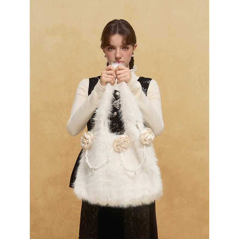 椿の花のファートートバッグ - Off White