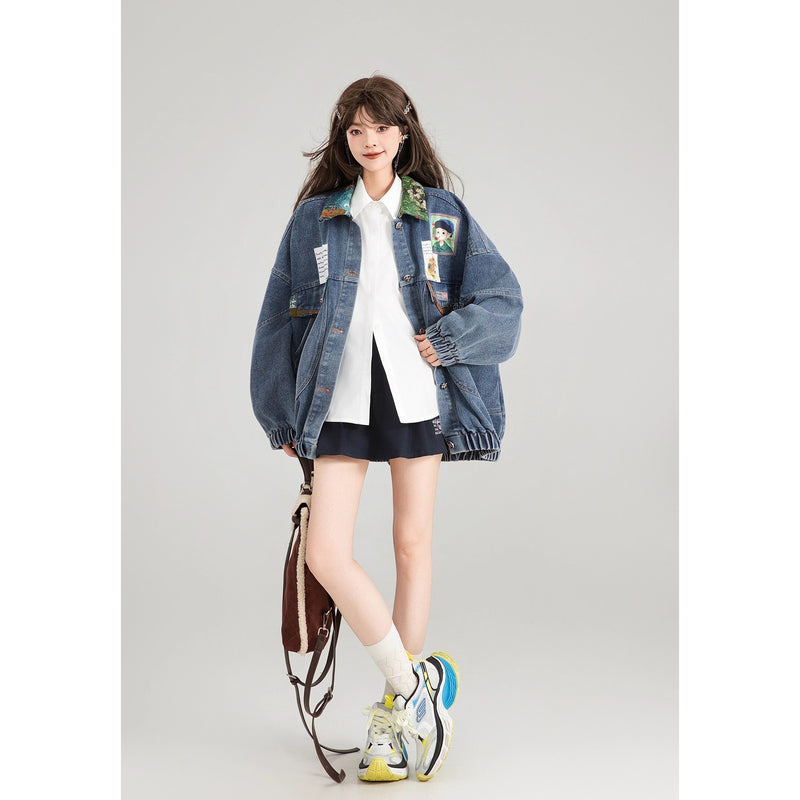西洋油彩画のリボンデニムジャケット