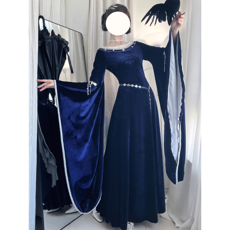 紺青の王妃の刺繍エレガントワンピース[2026年1月上旬-2月上旬発送予定]