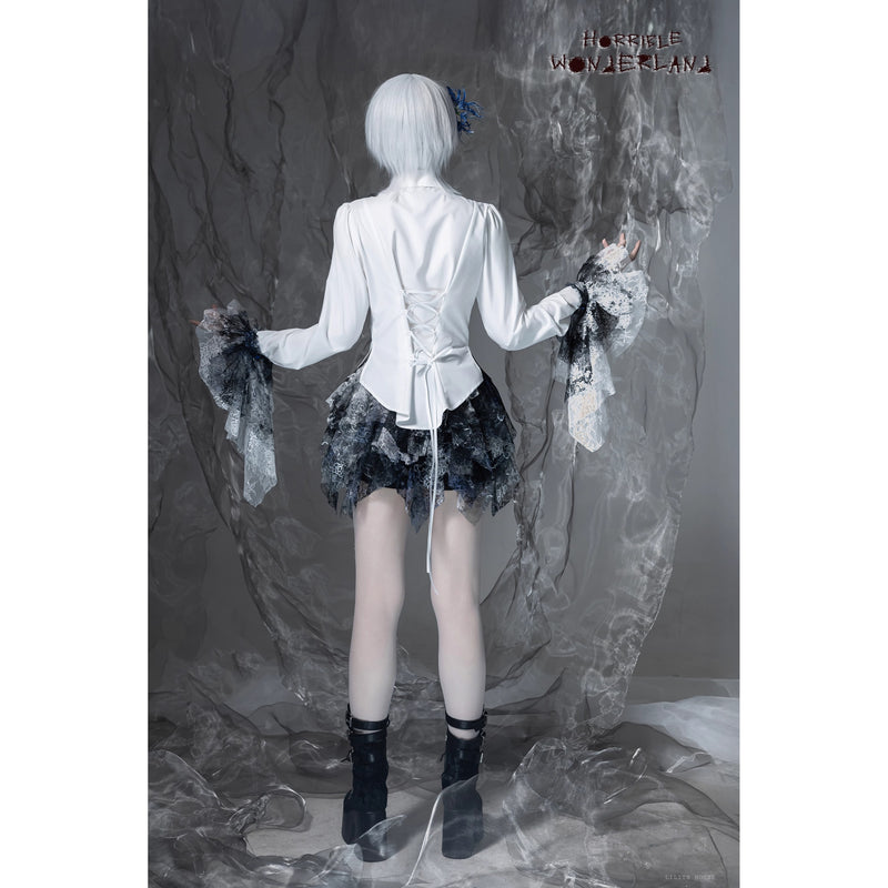 血塗れのお嬢様のレースアップブラウス - Dark Blue[2026年2月下旬-3月下旬発送予定]