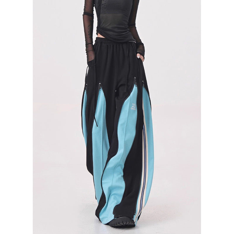 Light Blue Switching Wide Track Pants