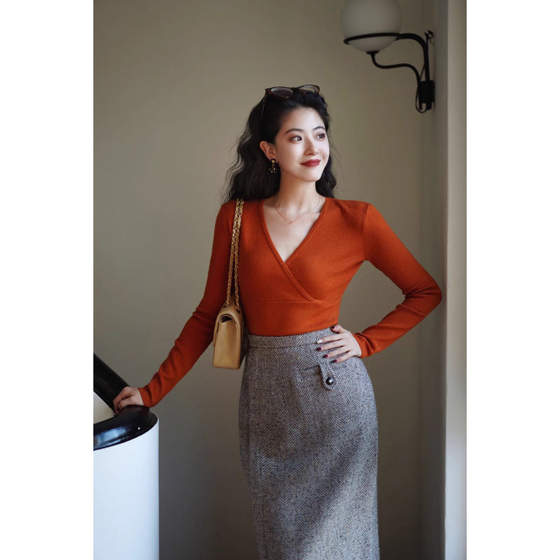 巴里貴婦人レトロニットトップス