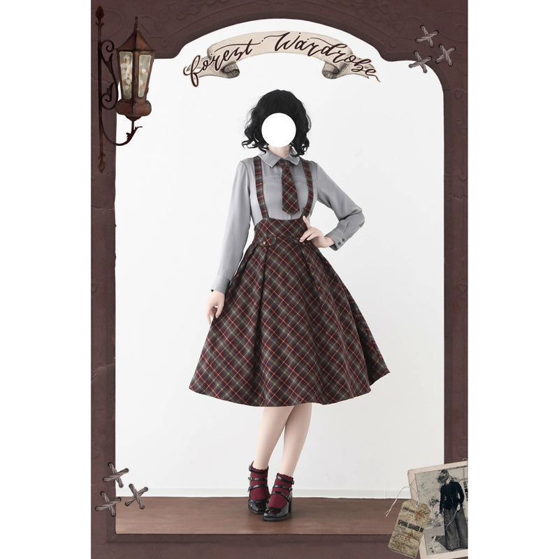 英国のお嬢様のクラシカルジャンパースカート - Burgundy Checked[2025年12月中旬発送予定]