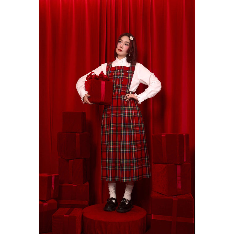 花束刺繍の格子柄ジャンパースカート