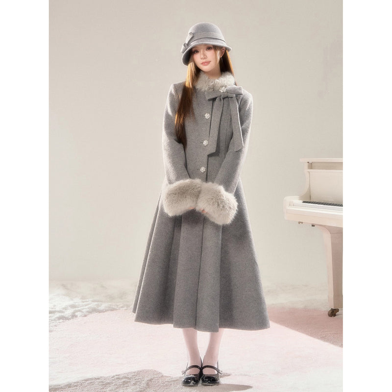 Movie Actress's Long Fur Wool Coat