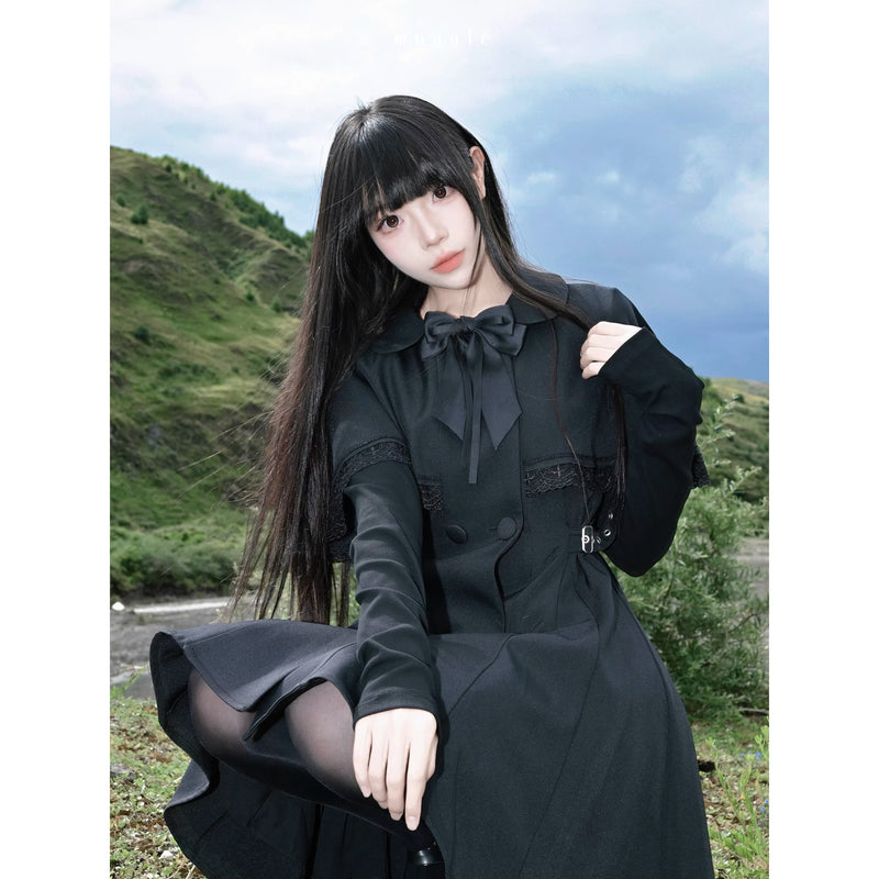 黒のお嬢様のケーププリーツワンピース