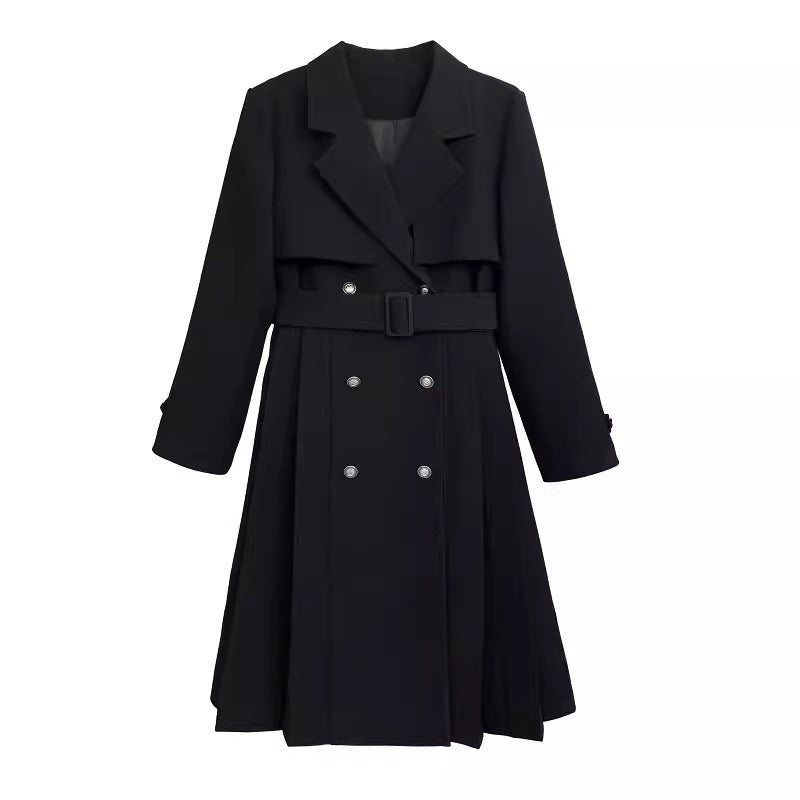 文学令嬢のトレンチコートとブラウスとプリーツスカート - Black Trench