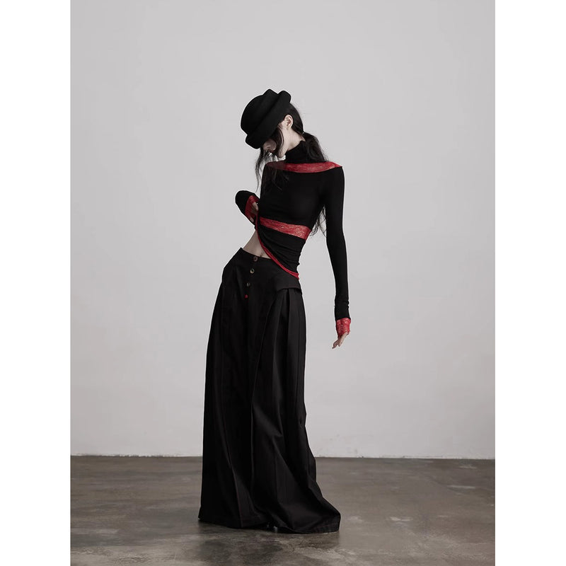 Planet Button Black Wide Pants