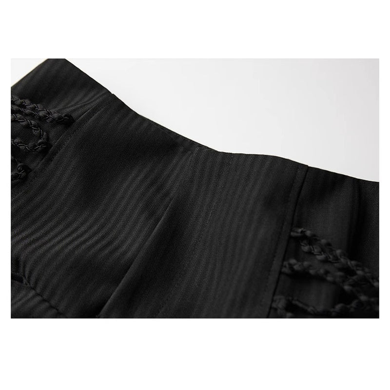 Black Wide Pants with Side Ribbon