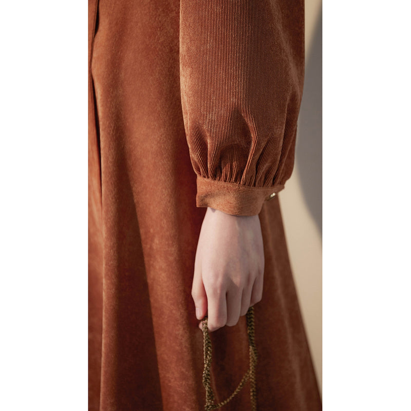 Orange Brown Corduroy Retro Dress