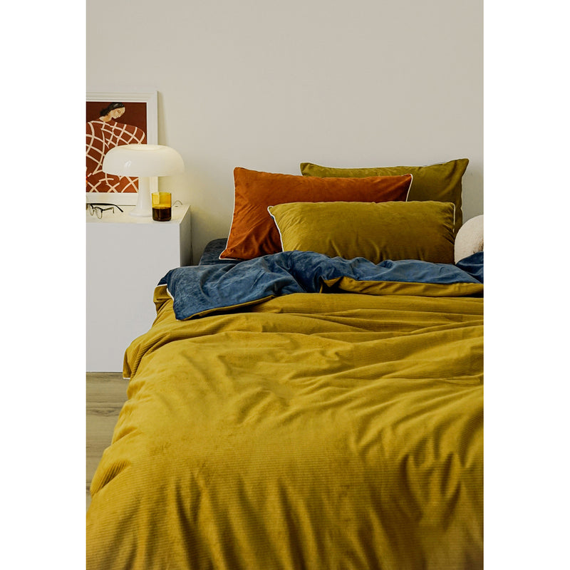 Gold Blue Velvet Bed Cover Set