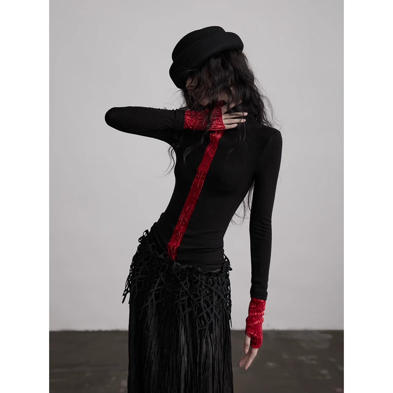 Black Red Slim Fit Top