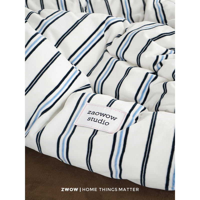 Blue and White Striped Bed Cover Set