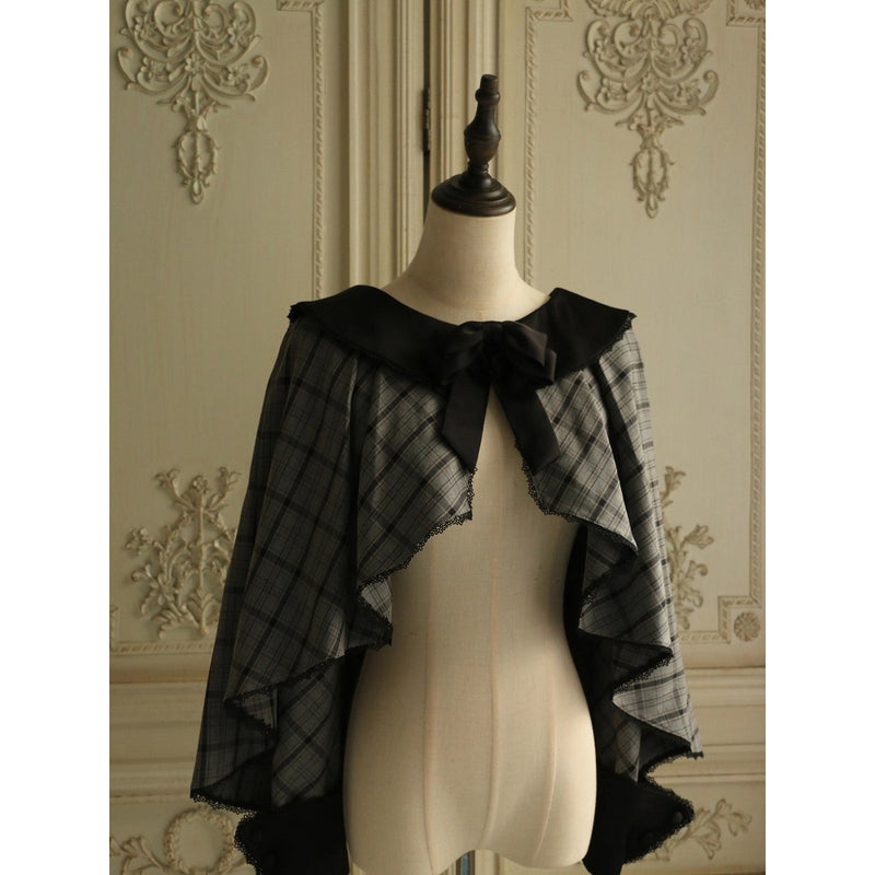 薄墨の格子柄ショートジャケットとケープ[2026年3月下旬-4月下旬発送予定]