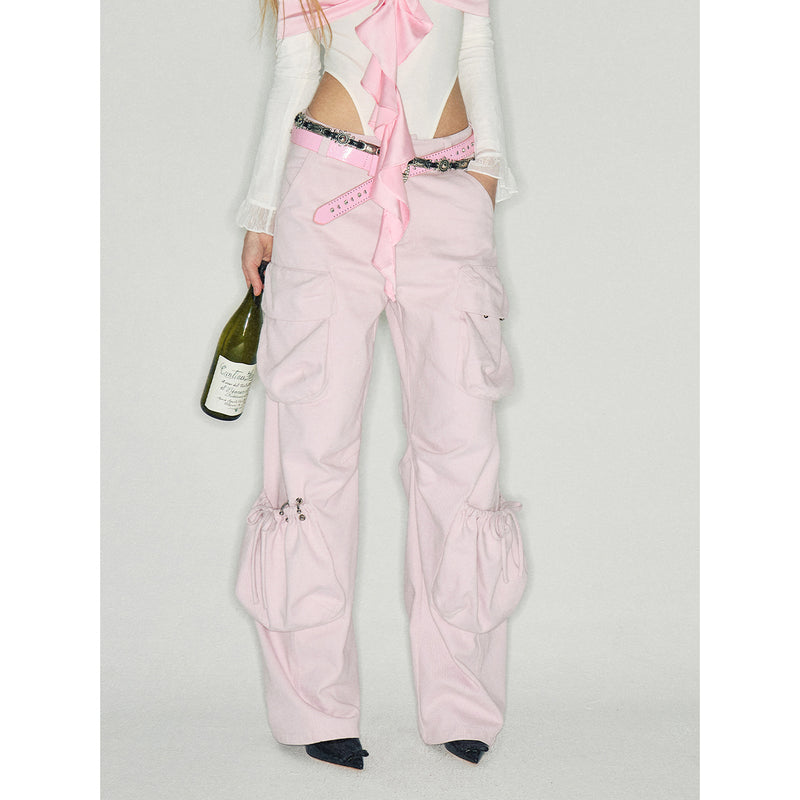 Pink Cargo Pants with Purple Ribbons