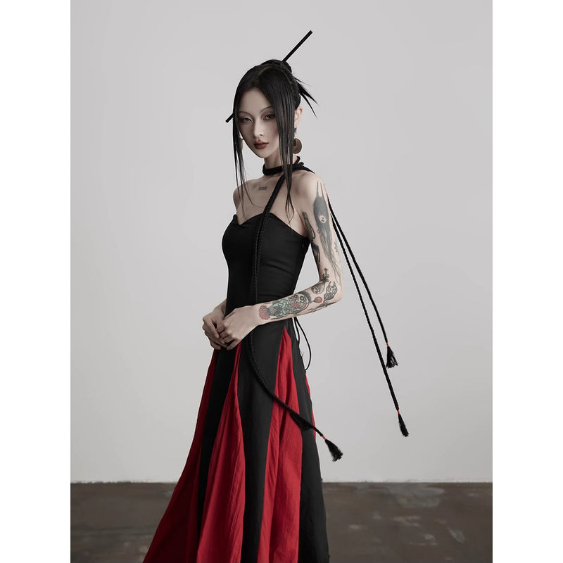 Black and Red Camisole Long Dress
