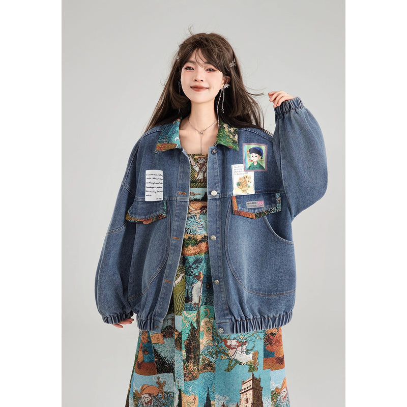 西洋油彩画のリボンデニムジャケット