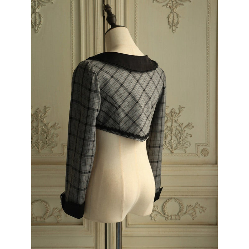 薄墨の格子柄ショートジャケットとケープ[2026年3月下旬-4月下旬発送予定]