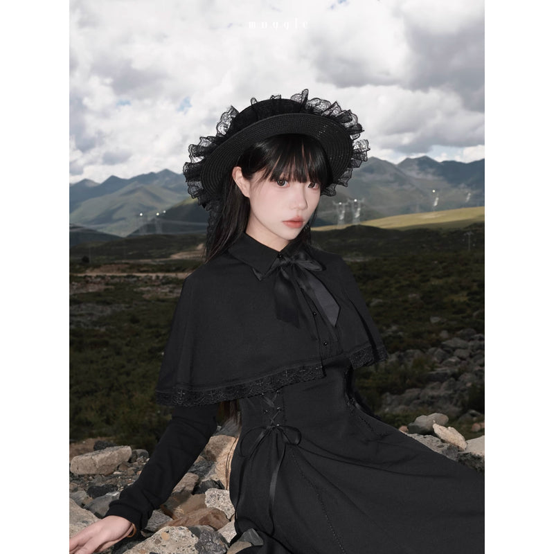 黒のお嬢様のケープロングワンピース
