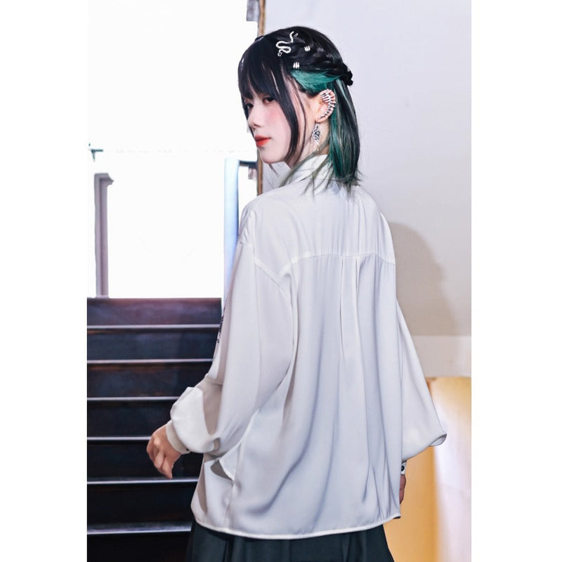 蛇と百合の挿絵ブラウス - White Ivory