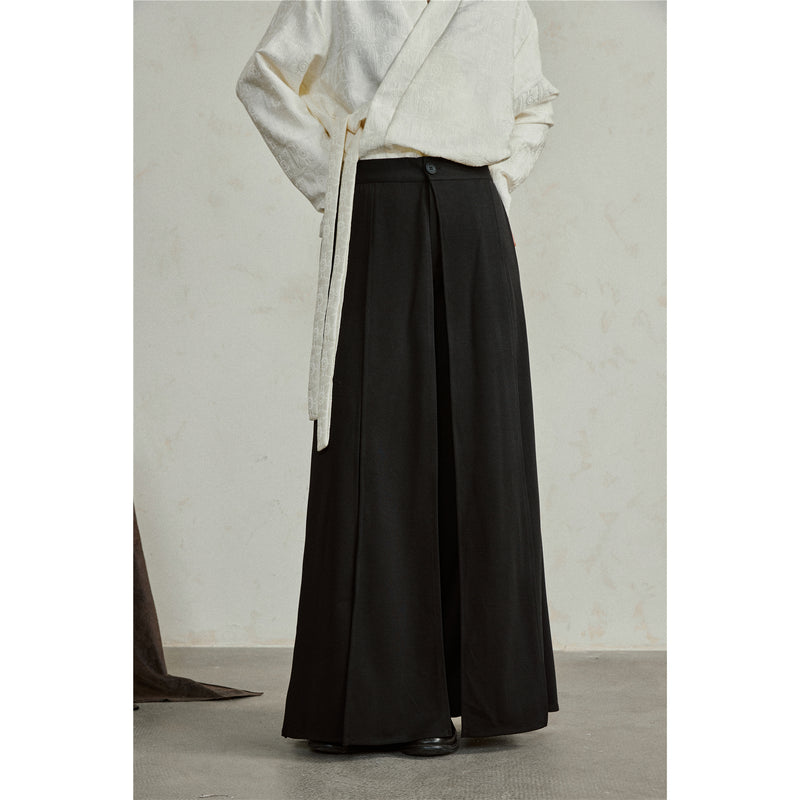 Black Draped Layered Wide Pants