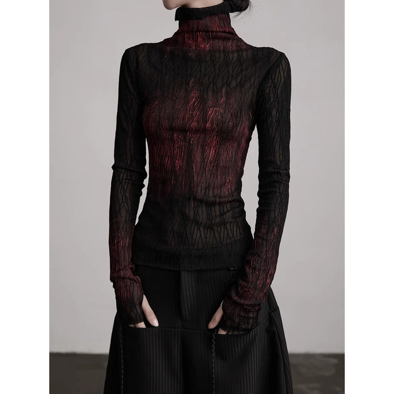 Red Flame Lace High Neck Top