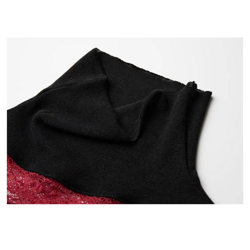 Black Red Turtleneck Knit Top