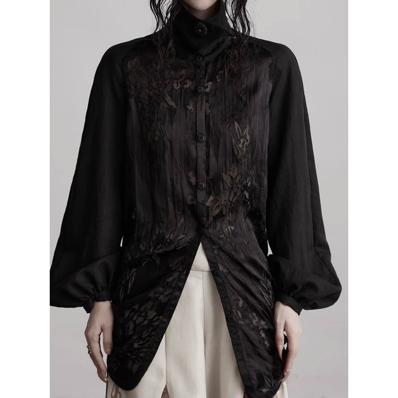 Openwork Floral Drawstring Blouse