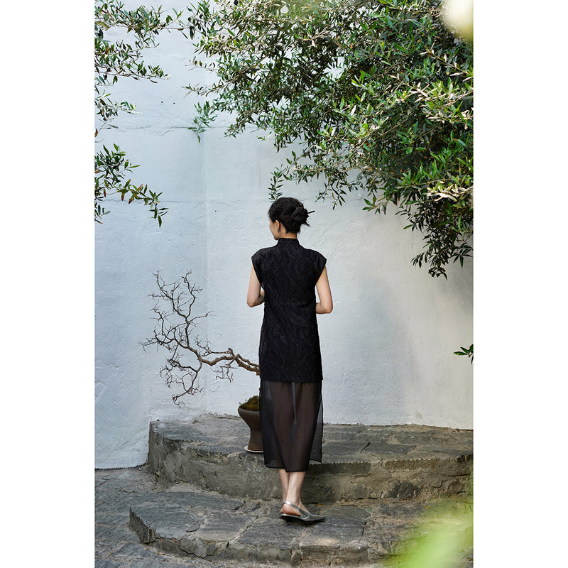 漆黒の令嬢ジャガードチャイナワンピース