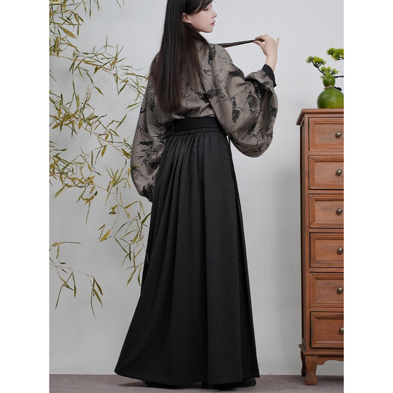 竹林の水墨画バルーンスリーブブラウス