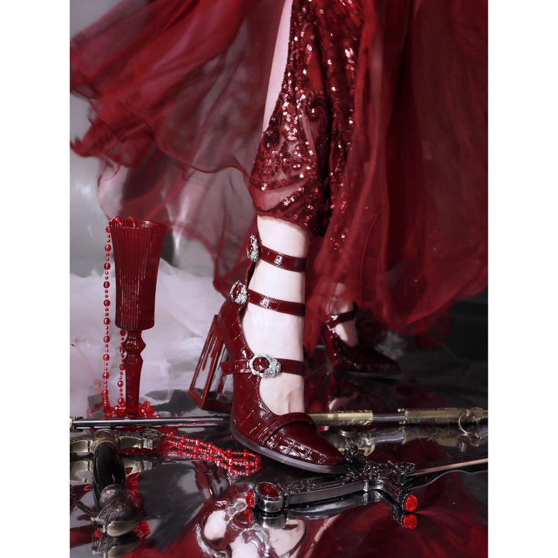 神話の女神のゴシックヒールパンプス - Wine Red[2025年11月中旬-12月中旬発送予定]