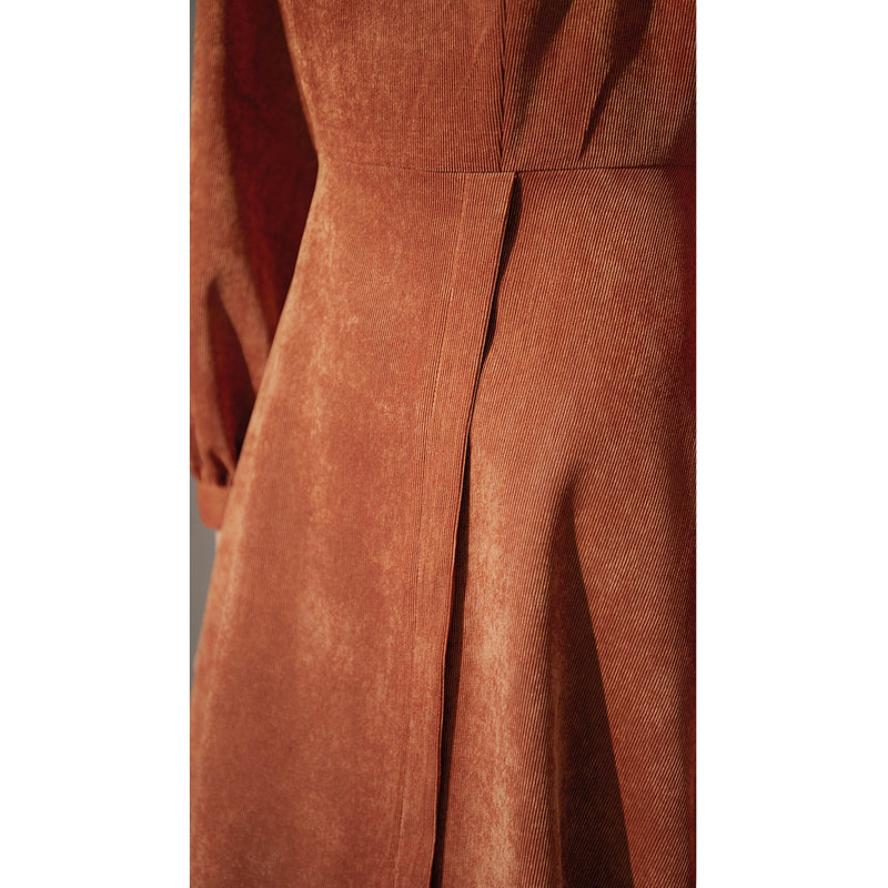 Orange Brown Corduroy Retro Dress