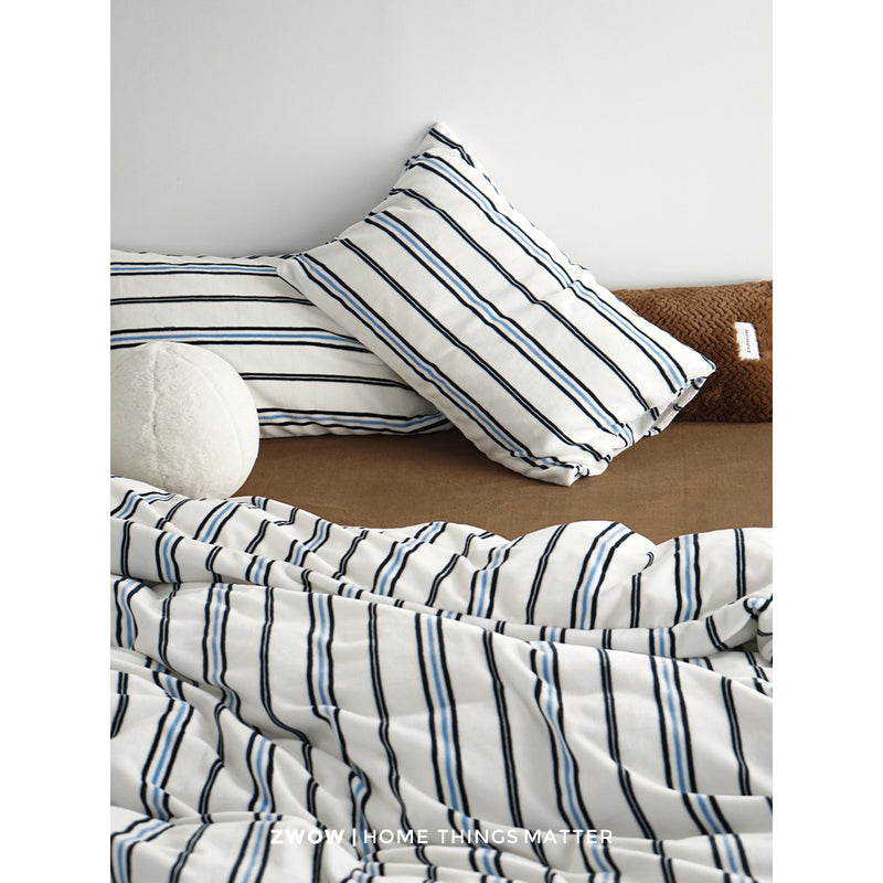 Blue and White Striped Bed Cover Set